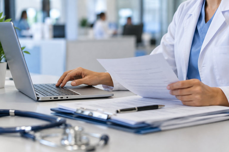 Professionista sanitario al lavoro in clinica